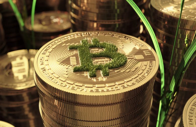 3d,Rendering,Illustration,Of,Bitcoin,And,Grass,Growing,Around,It.