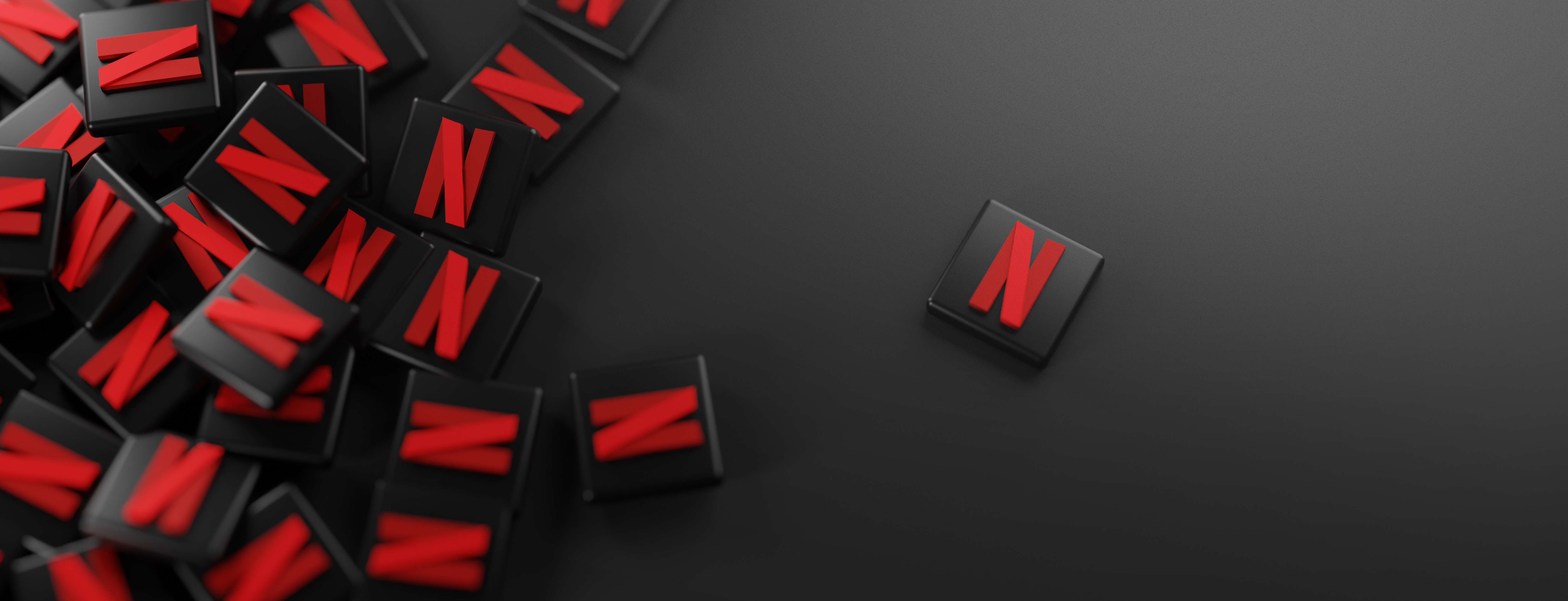 A Bunch of Netflix Logos. Copy Space Banner Background 3D Rendering