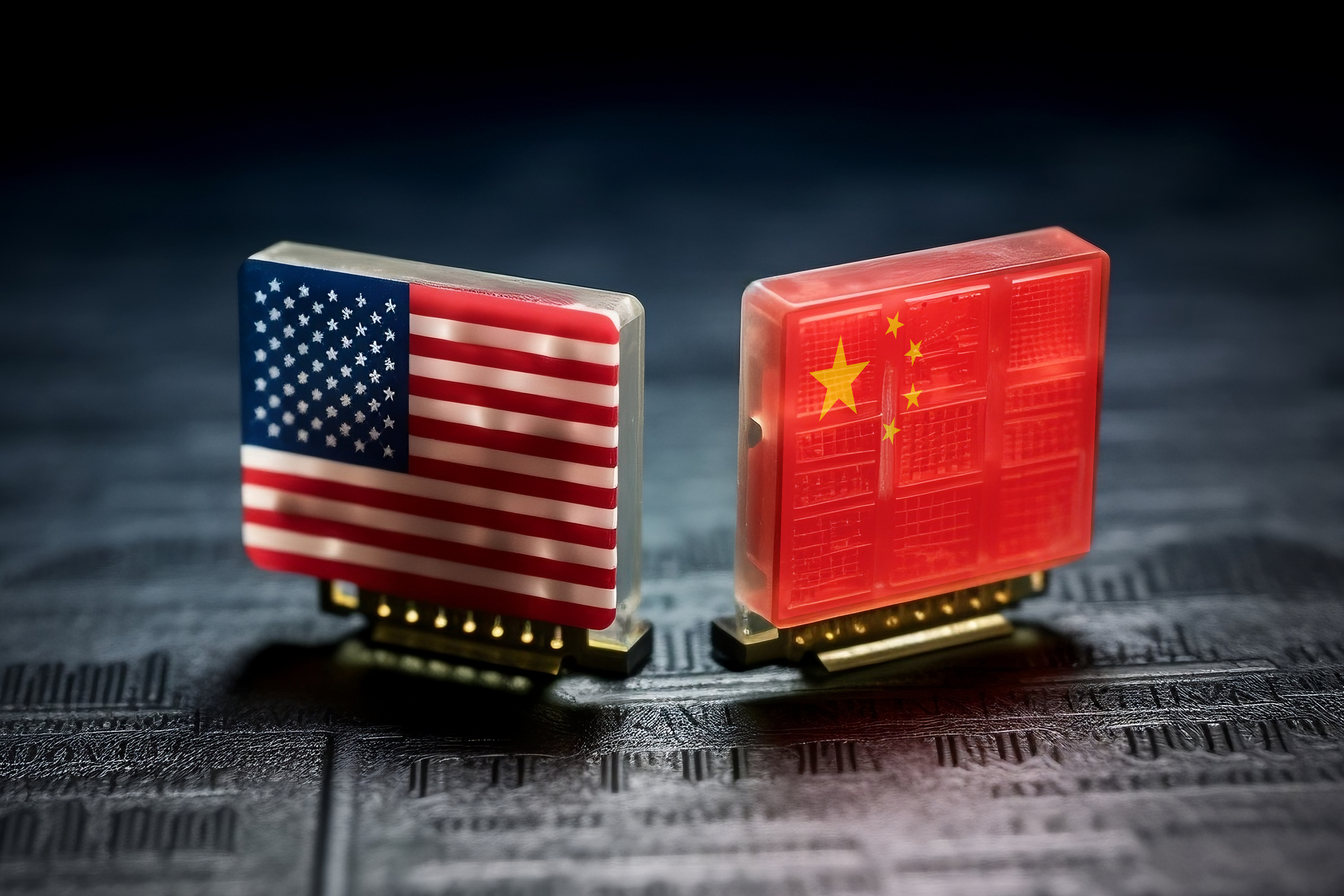 US vs China trade war over technology and microchips concept. Ge