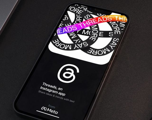 Threads Instagram app on the smartphone screen on black backgrou
