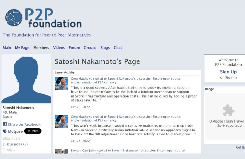 Perfil P2P Foundation Satoshi Nakamoto aniversário