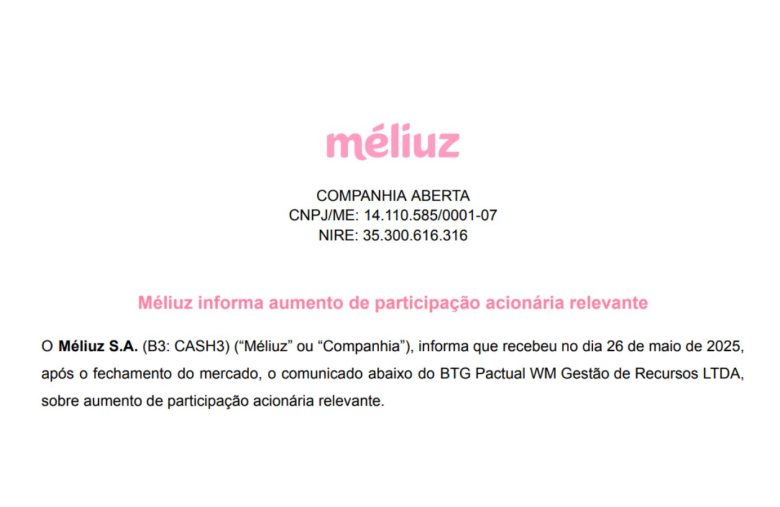 BTG comunica que agora é acionista relevante da Méliuz