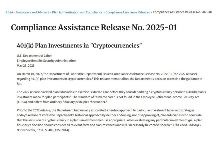 EUA abre portas para Bitcoin em planos de aposentadoria