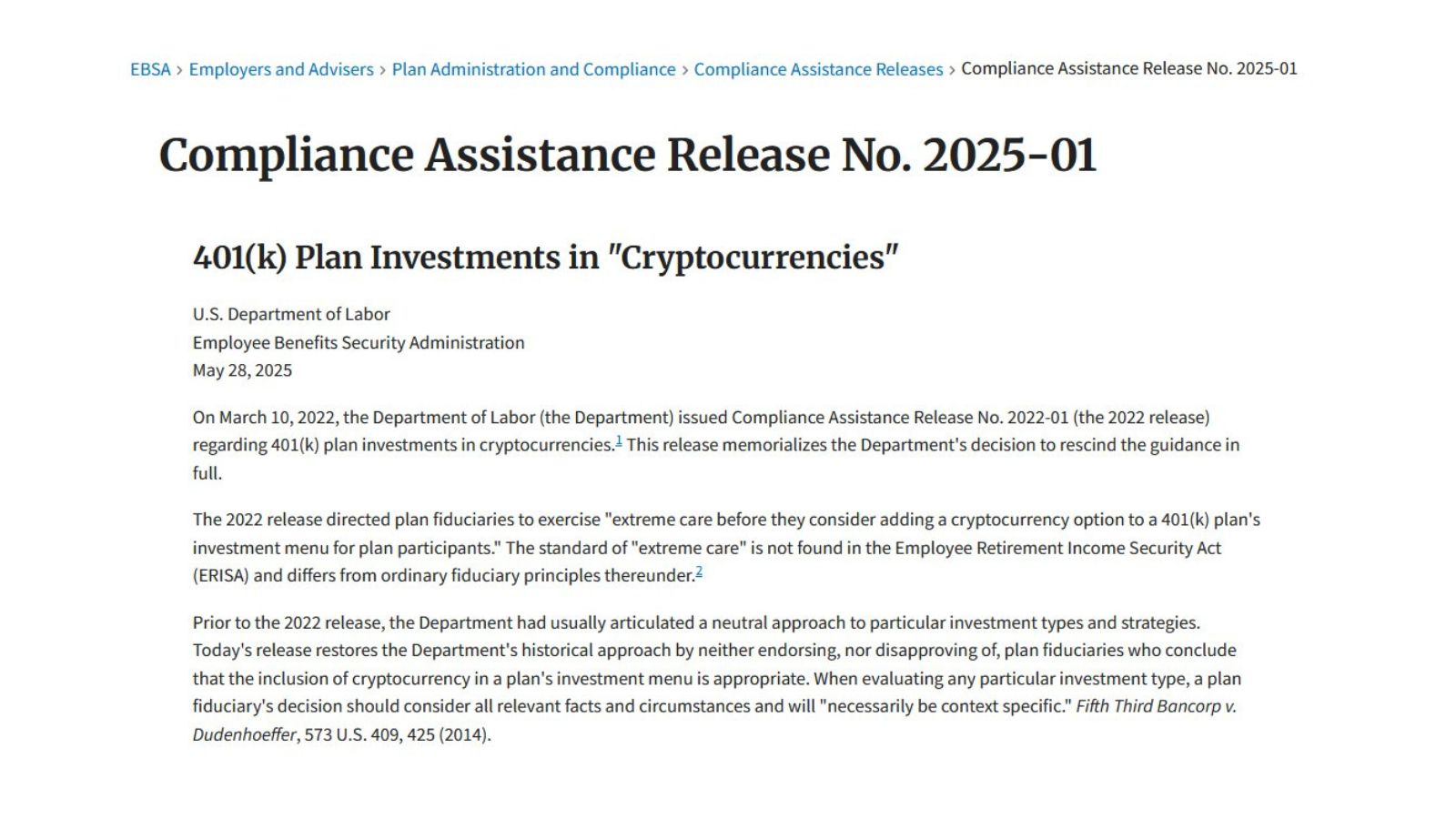 EUA abre portas para Bitcoin em planos de aposentadoria
